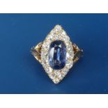 A Victorian colour change sapphire & diamond marquise cluster ring on 18ct gold shank, the