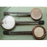 A Harmony Reso-tone banjo, a Sykes Pioneer banjo and one other - a/f. (3)