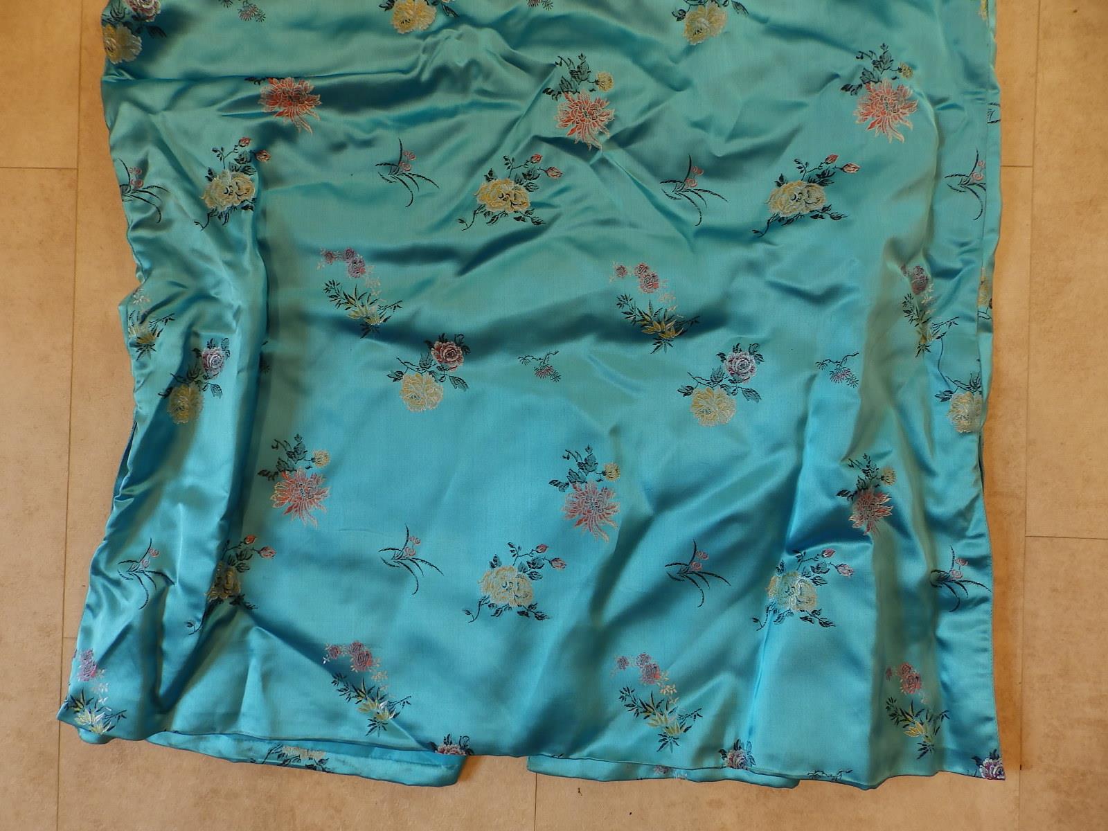 A mid 20thC Chinese silk satin turquoise brocade jacket. - Image 7 of 7