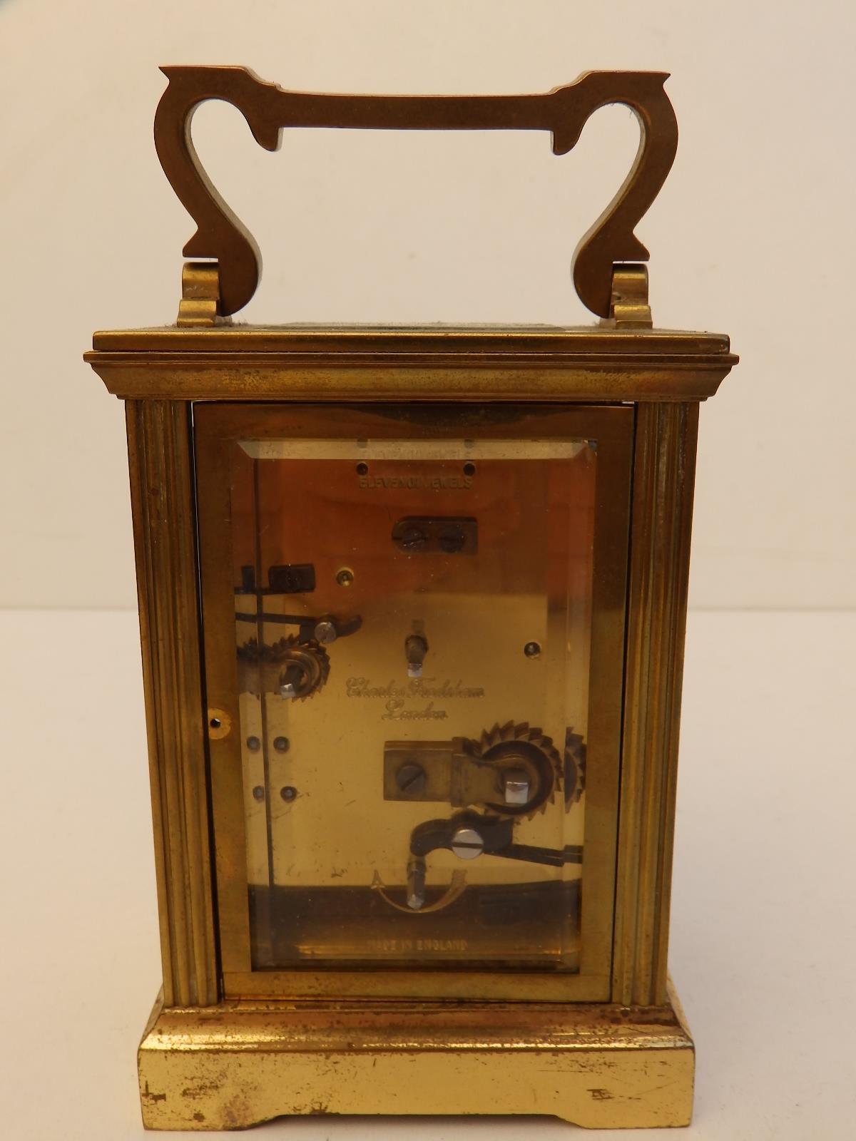 A Charles Frodsham brass alarm carriage clock - bell missing, 4.5" high excluding handle and a 20thC - Image 3 of 6
