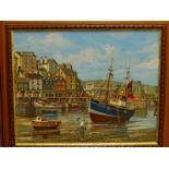 William Henry Stockman (1935-2021) - acrylics on canvas - The Laura Jane, Brixham Harbour, signed,