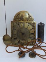 An antique brass dial 30 hour wall clock by John Reed of Yeldham, the 8" arched brass dial with