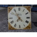 A Victorian 30 hour longcase clock movement by a Tiverton maker, with painted 12" square dial .