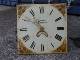 A Victorian 30 hour longcase clock movement by a Tiverton maker, with painted 12" square dial .