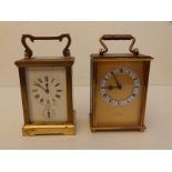 A Charles Frodsham brass alarm carriage clock - bell missing, 4.5" high excluding handle and a 20thC