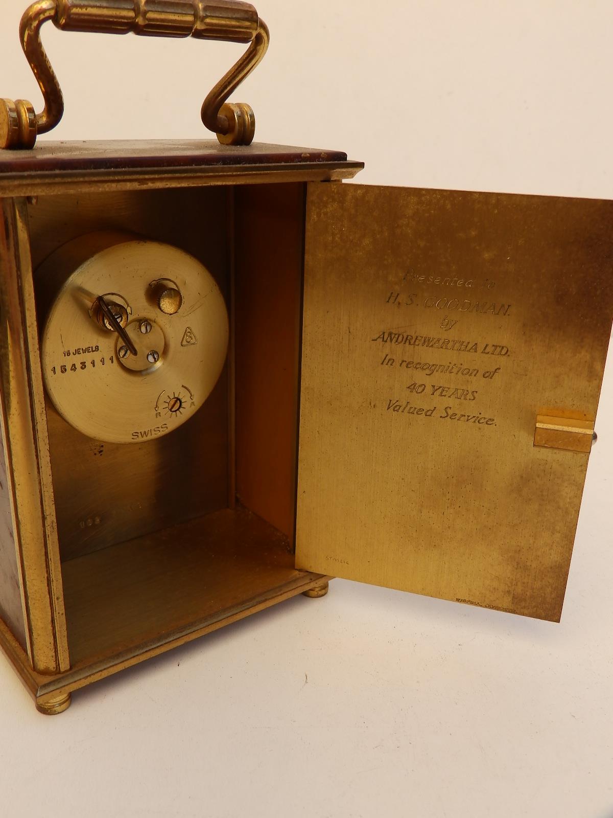 A Charles Frodsham brass alarm carriage clock - bell missing, 4.5" high excluding handle and a 20thC - Image 6 of 6