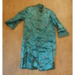 A mid 20thC Chinese silk satin turquoise brocade jacket.