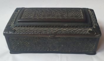 An early bronze Southeast Asian lidded box, 8.5" across.