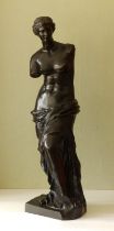 A 19thC bronze figure of Venus de Milo, 33" high.