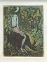 Manuel Rodriguez, Sr. (Filipino, 1912-2017) - Coloured etching - Boy on Carabao, inscribed in