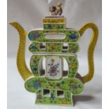 A Chinese porcelain slab sided polychrome teapot.