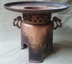 A large Japanese bronze flower vase, 10.25" high.