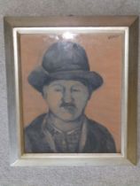 Walter Krebs (1900-1965) - tempera on paper - 'Charlie', portrait of a man in hat, signed, 12.5" x