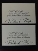 Four Richard Nixon autopen signatures on Vice President business cards - one slightly smudged.