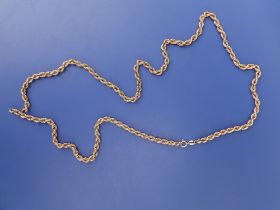 A modern yellow metal rope link necklace, 25" - clasp missing.