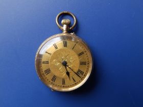 A lady's 14ct gold pocket watch, case diameter 30mm - hinge broken.