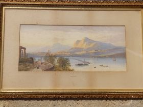 L. Lewis - watercolour - The Bay of Naples, signed , 9.25" x 21" - a/f.