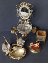 Four 19thC 'Palais Royal' objects, including a 9" high stand with oval mirror.