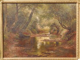 J. McIntyre - oil on canvas - A young fisherman in Brent Brook, Hendon, initialled.