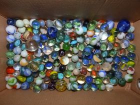 A collection of old glass marbles.