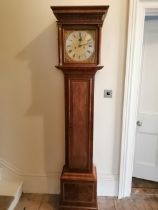 An eight day striking inlaid walnut longcase clock, the square brass dial with subsidiary seconds to