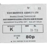 1970-71 WEST BROMWICH ALBION V ATHLETIC BILBAO BOBBY HOPE TESTIMONIAL TICKET