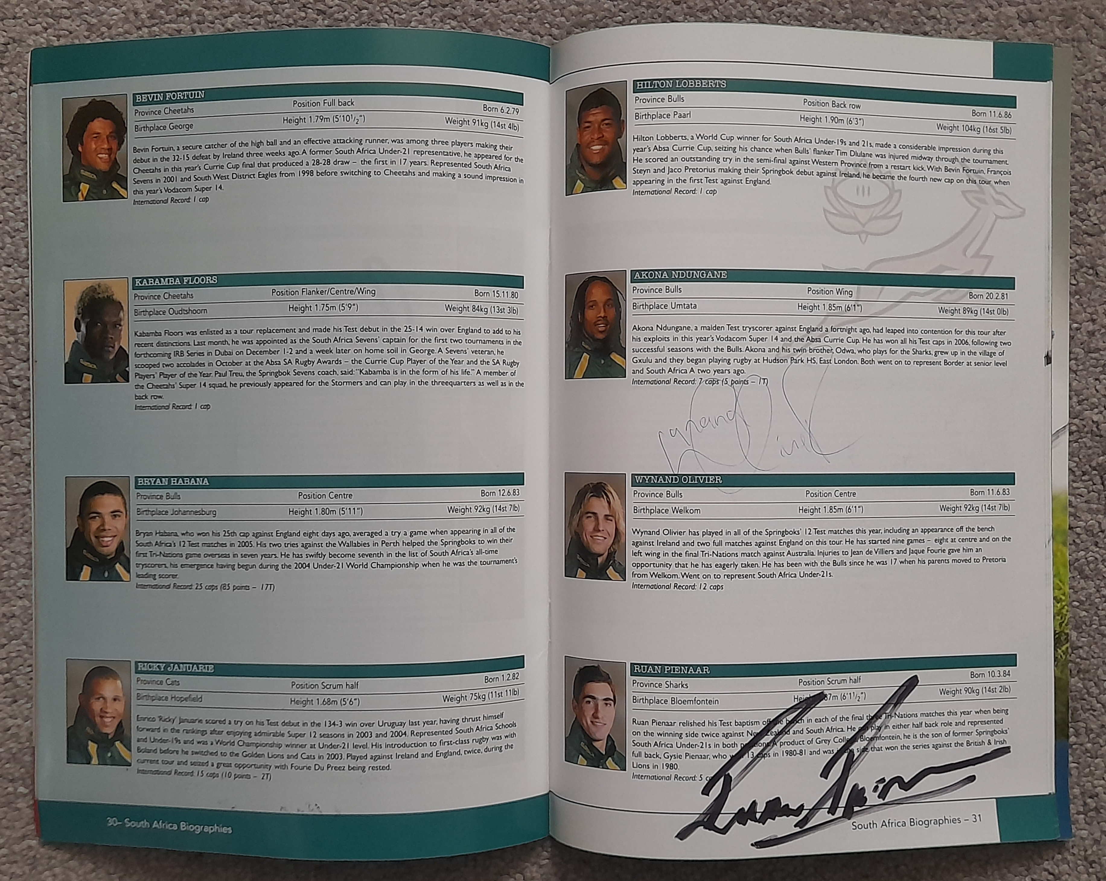 RUGBY UNION - 2006 WORLD XV V SOUTH AFRICA AUTOGRAPHED PROGRAMME - Image 3 of 3