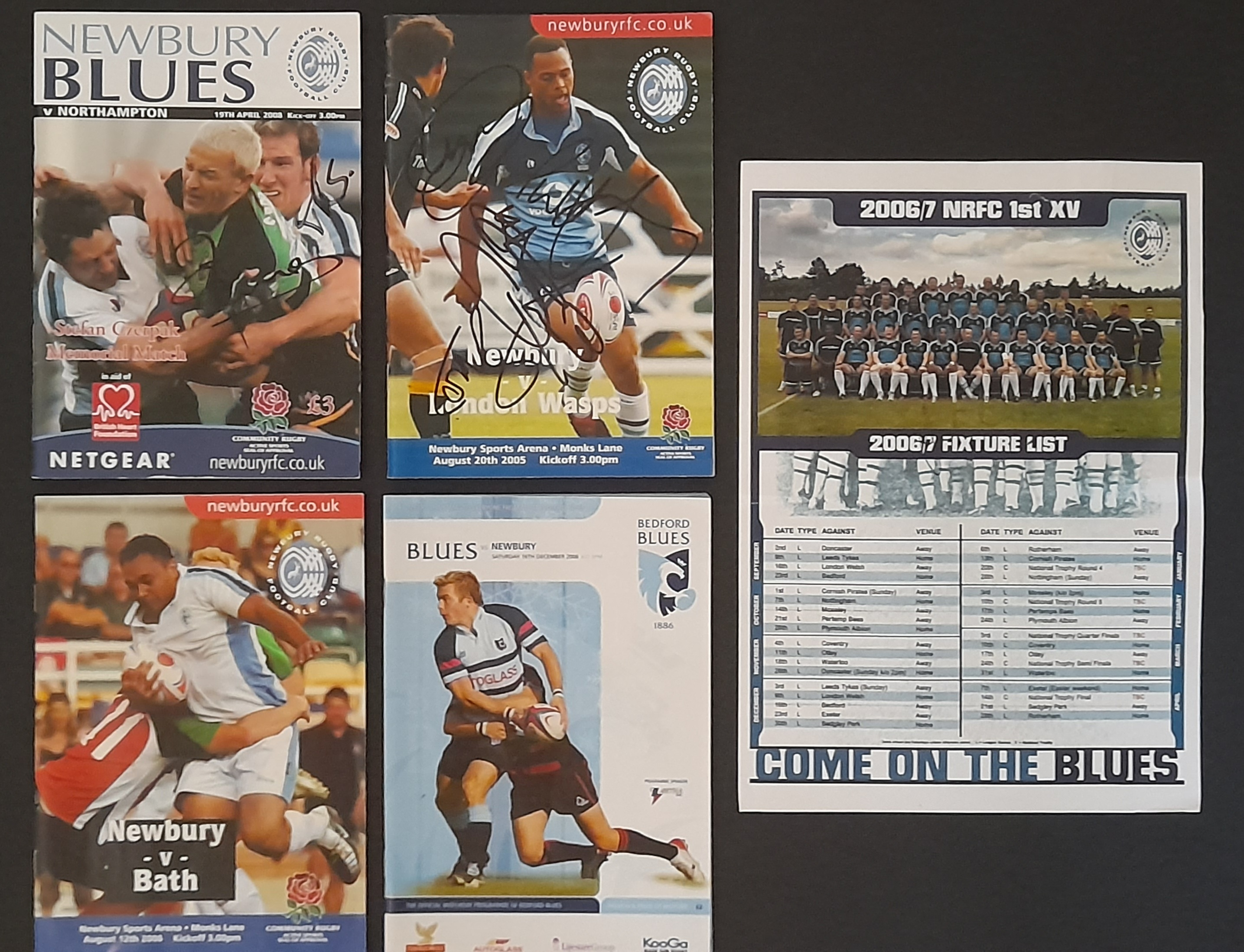 RUGBY UNION - NEWBURY BLUES V LONDON WASPS, BATH, BEDFORD & NORTHAMPTON AUTOGRAPHED PROGRAMMES - Image 2 of 2