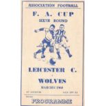 1959-60 LEICESTER CITY V WOLVERHAMPTON WANDERERS FA CUP PIRATE PROGRAMME