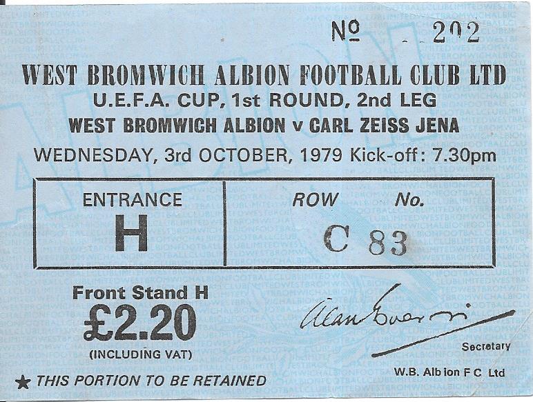 1979-80 WEST BROMWICH ALBION V CARL ZEISS JENA UEFA CUP TICKET