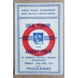 BOXING - 1949 DICK TURPIN V ALBERT FINCH PROGRAMME @ BIRMINGHAM CITY F.C.