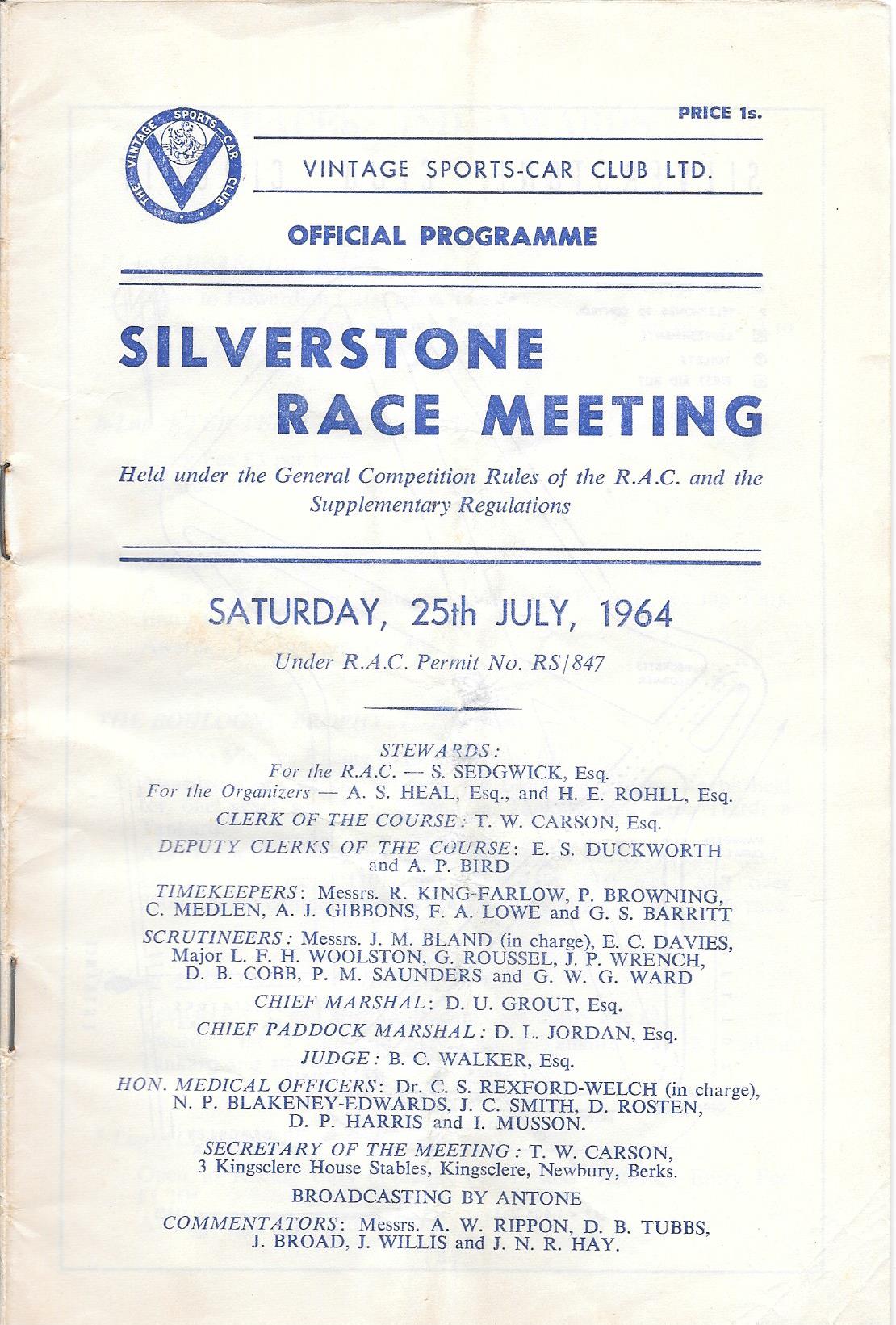 MOTOR RACING - 1964 SILVERSTONE RACE MEETING PROGRAMME