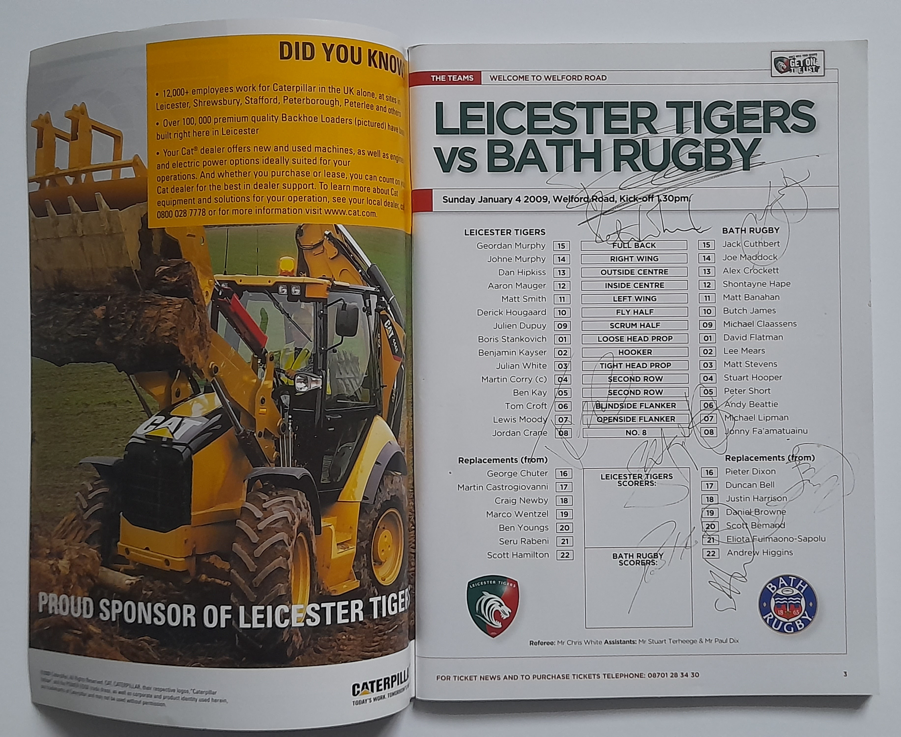 RUGBY UNION - 2009 LEICESTER TIGERS V BATH AUTOGRAPHED PROGRAMME - Image 2 of 4