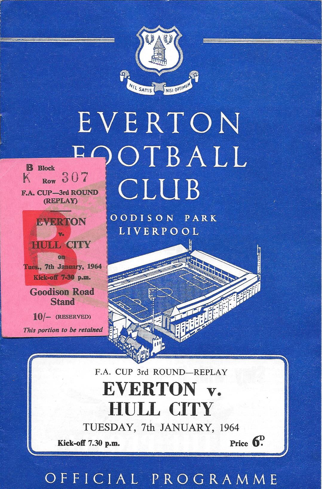 1963-64 EVERTON V HULL CITY FA CUP REPLAY PROGRAMME & TICKET