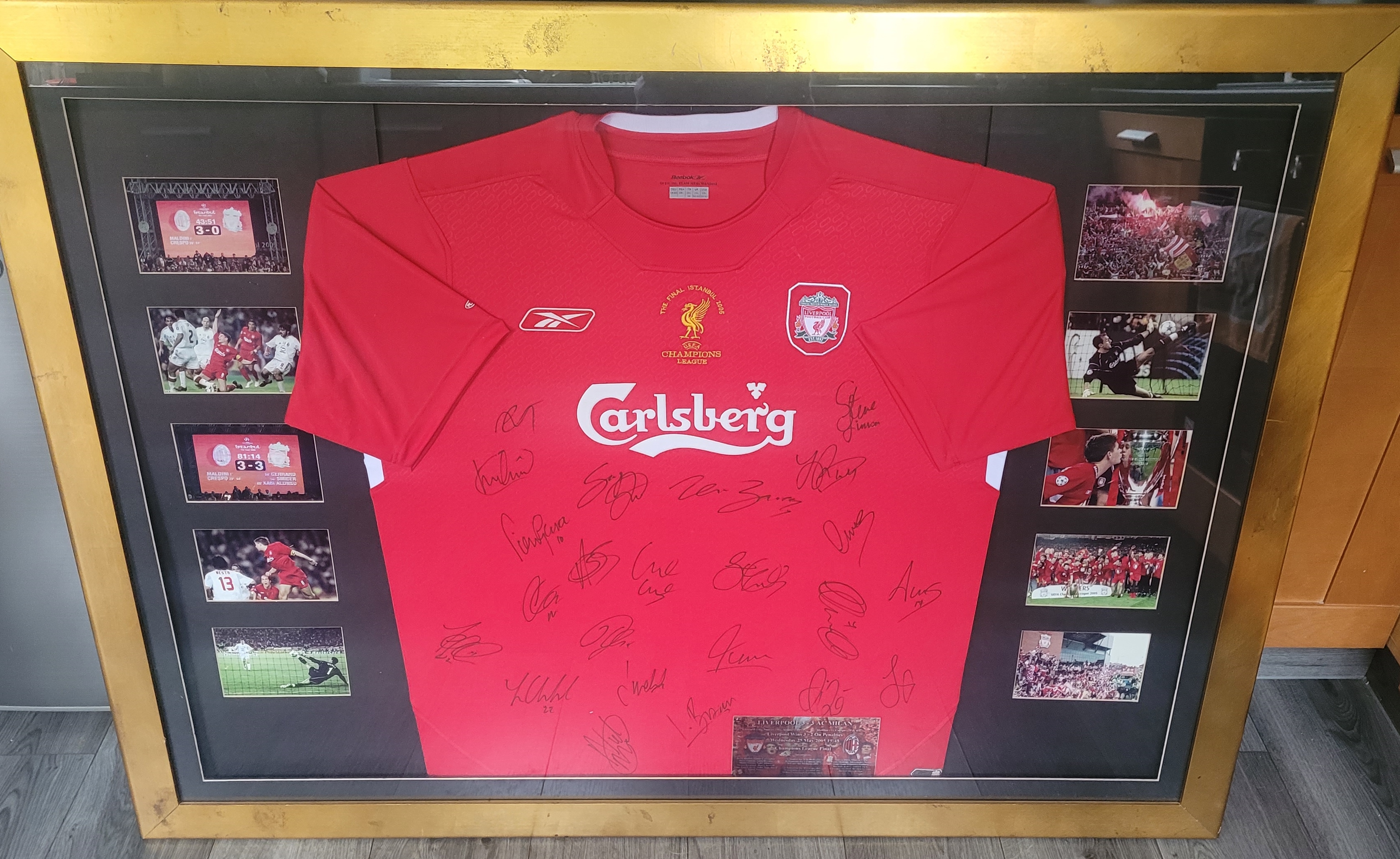 LIVERPOOL 2005 EUROPEAN CHAMPIONS LEAGUE WINNERS FULLY AUTOGRAPHED AND FRAMED SHIRT