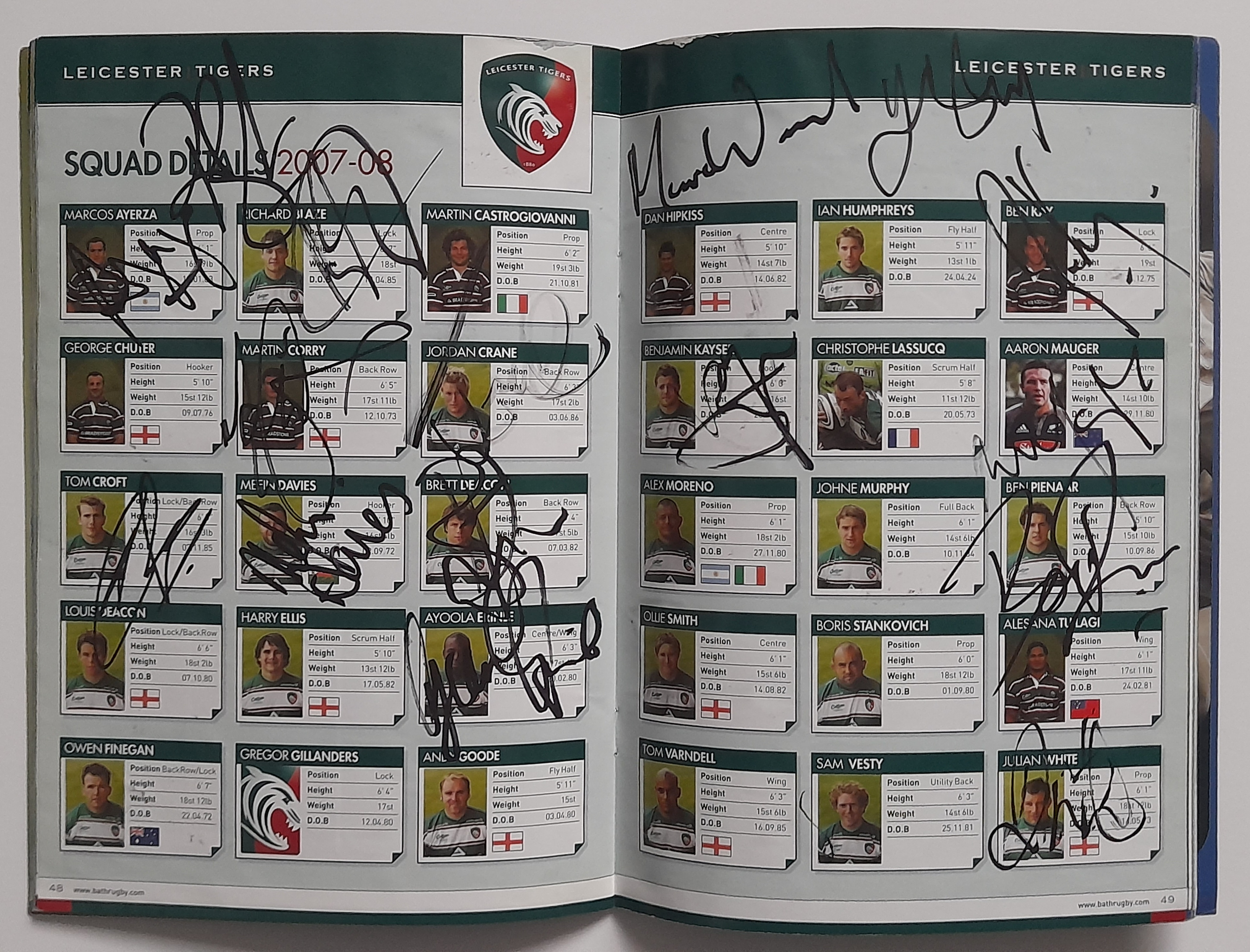 RUGBY UNION - 2008 BATH V LEICESTER TIGERS MULTI SIGNED PROGRAMME - Image 2 of 6