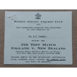CRICKET - ENGLAND V NEW ZEALAND @ THE OVAL SURREY 1958 VIP TICKET