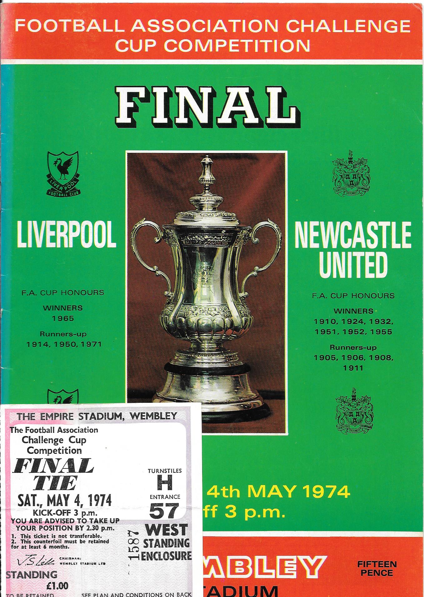 1974 FA CUP FINAL LIVERPOOL V NEWCASTLE UNITED PROGRAMME & TICKET