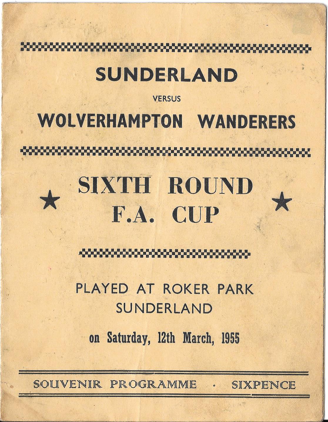 1954-55 SUNDERLAND V WOLVERHAMPTON WANDERERS FA CUP PIRATE PROGRAMME