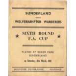 1954-55 SUNDERLAND V WOLVERHAMPTON WANDERERS FA CUP PIRATE PROGRAMME