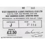 1978-79 WEST BROMWICH ALBION V SPORTING BRAGA UEFA CUP TICKET