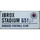 RANGERS METAL IBROX SIGN AUTOGRAPHED BY JOHN LUNDSTRUM