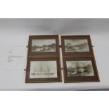 A set of four framed photographs. Three