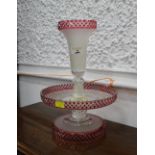 19th century table centre tazza with ruby glass decoration to the edges