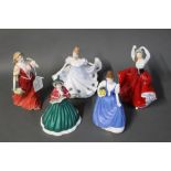 Five Royal Doulton figurines "Strolling, "Cathy", "Twelve Days of Christmas",