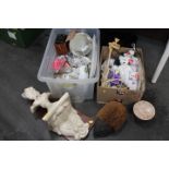 Two boxes of hedgehog shaped boot scraper, bust, Ty Teddy bears,