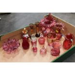 Collection of cranberry glass scent bottles,