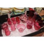 Cranberry glass custard glasses, jugs,