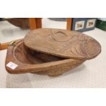 Carved wooden bowl with shaped carved lid,