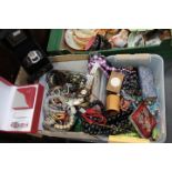 Two boxes of costume jewellery and wristwatches